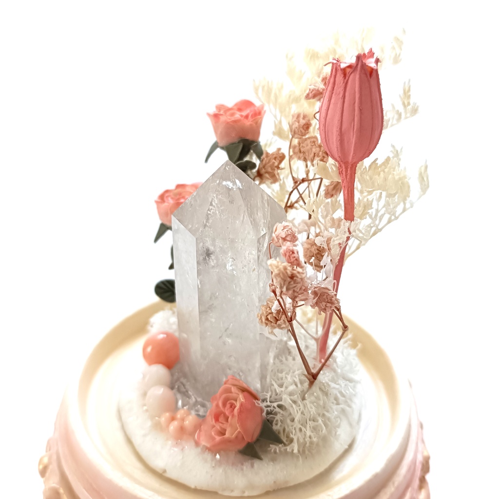 鉱物ランプ『ピンクとベージュ』中・水晶・サンゴ・リモコン切替点灯