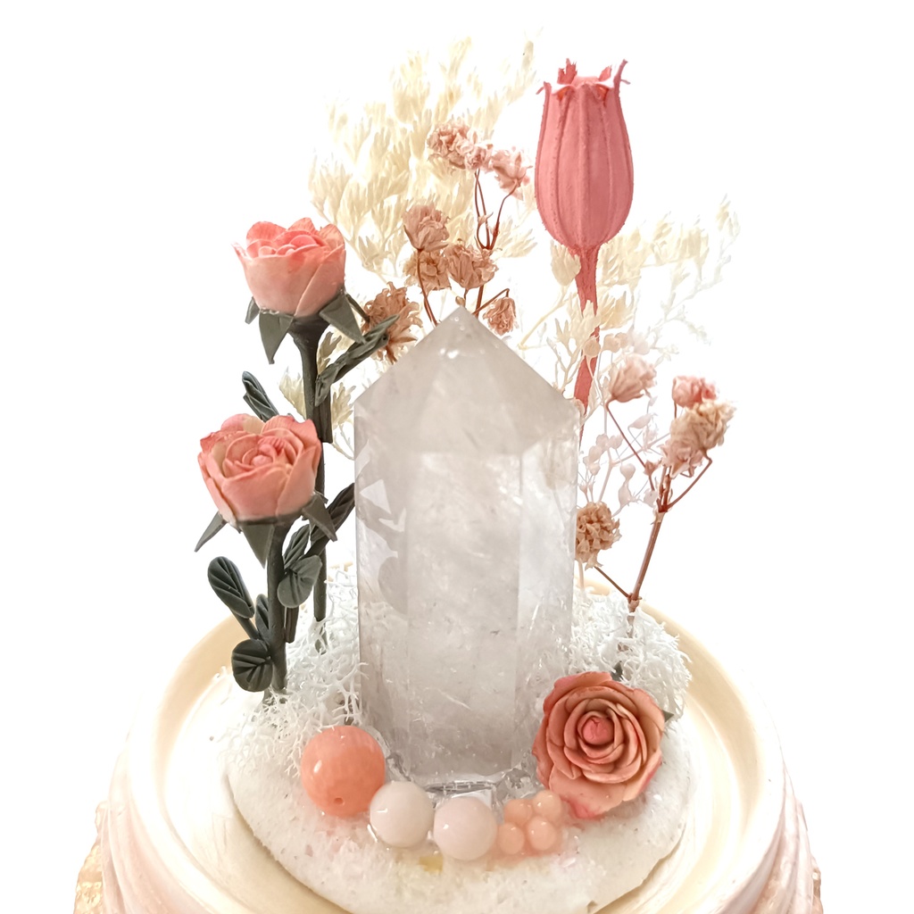 鉱物ランプ『ピンクとベージュ』中・水晶・サンゴ・リモコン切替点灯