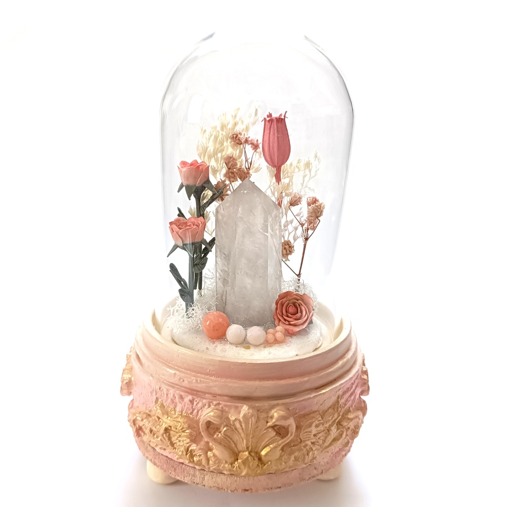 鉱物ランプ『ピンクとベージュ』中・水晶・サンゴ・リモコン切替点灯