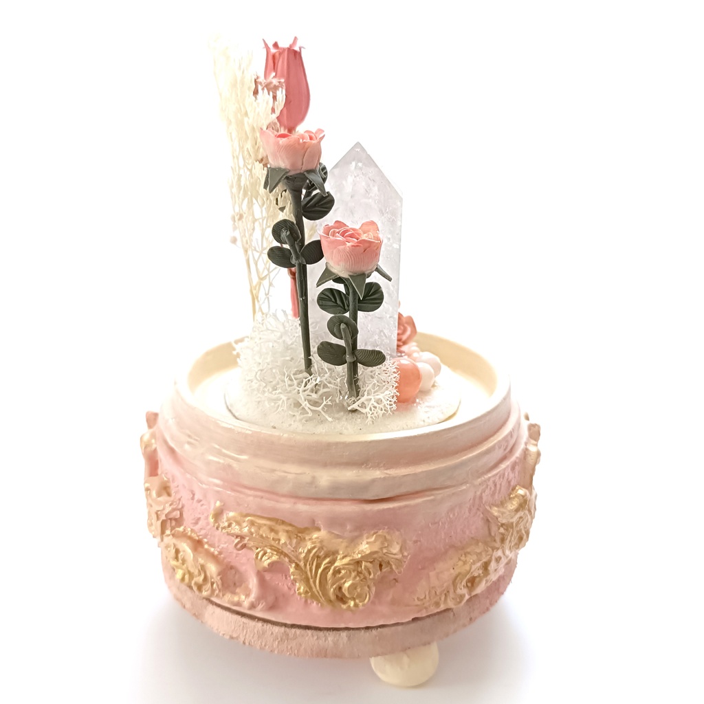 鉱物ランプ『ピンクとベージュ』中・水晶・サンゴ・リモコン切替点灯