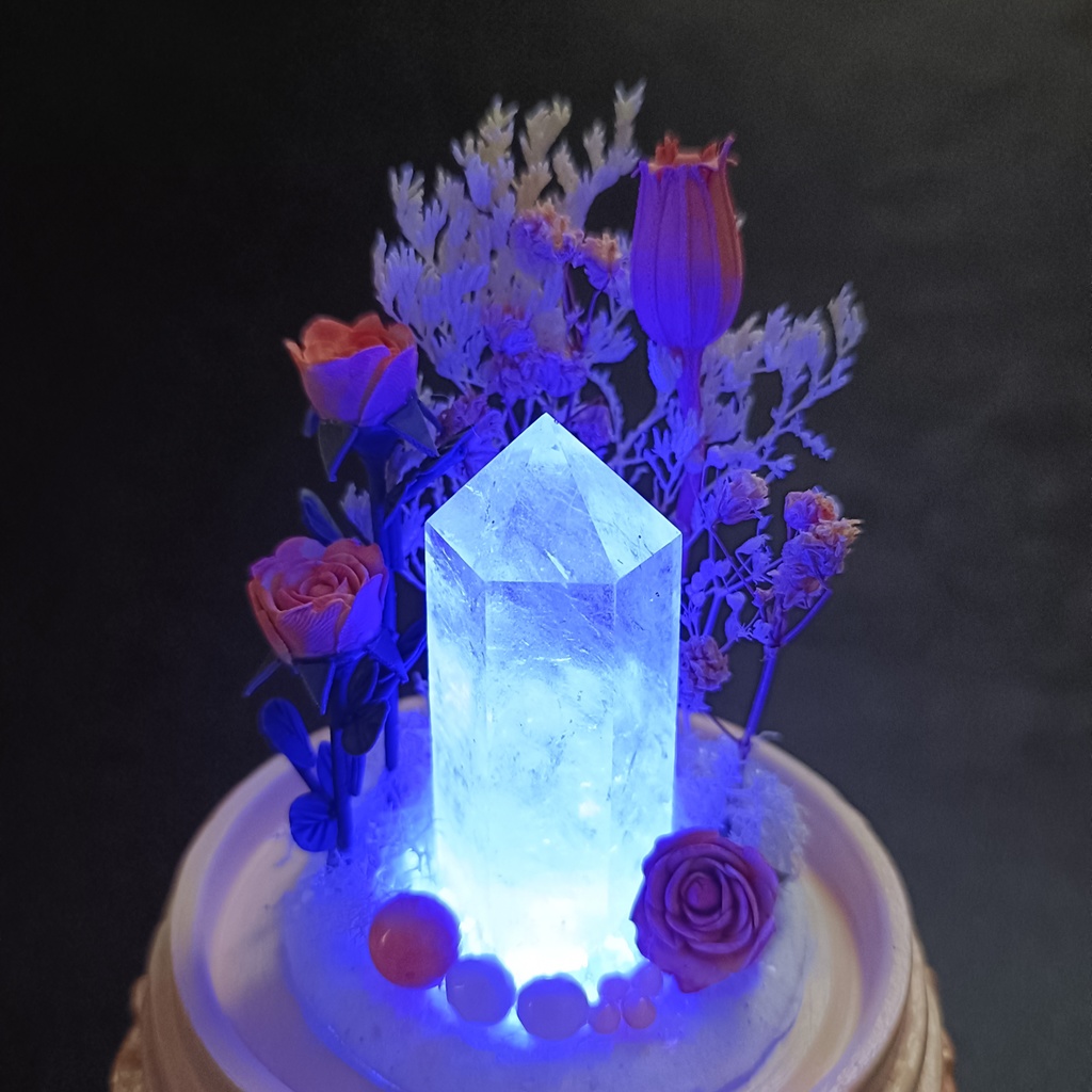 鉱物ランプ『ピンクとベージュ』中・水晶・サンゴ・リモコン切替点灯