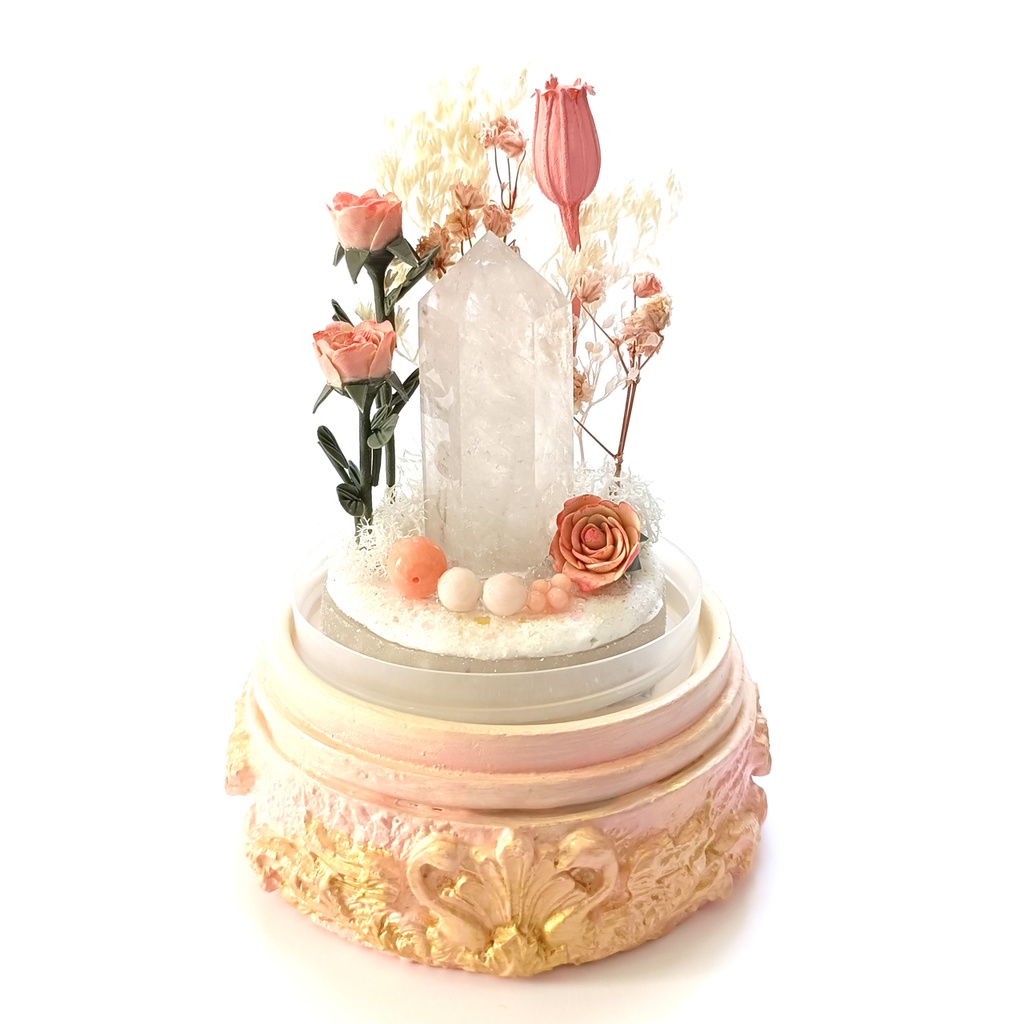 鉱物ランプ『ピンクとベージュ』中・水晶・サンゴ・リモコン切替点灯