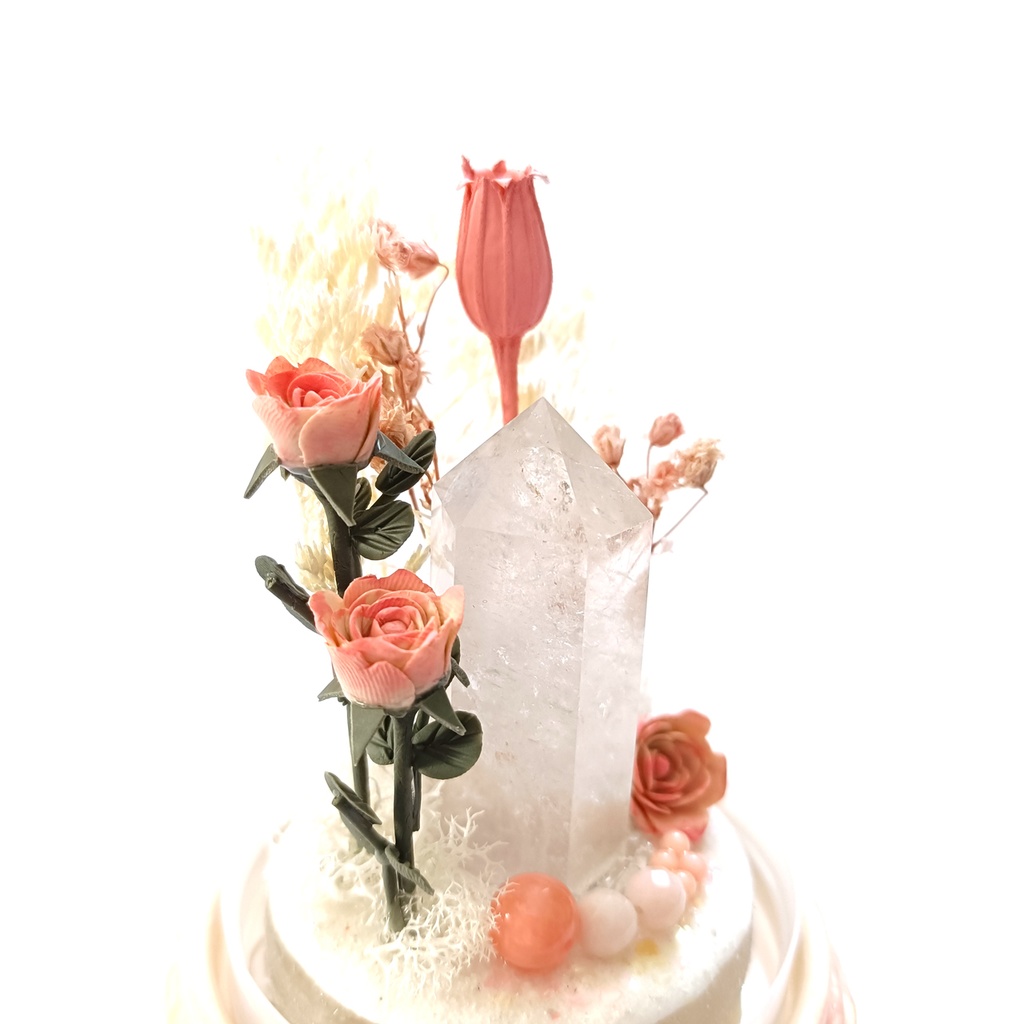 鉱物ランプ『ピンクとベージュ』中・水晶・サンゴ・リモコン切替点灯