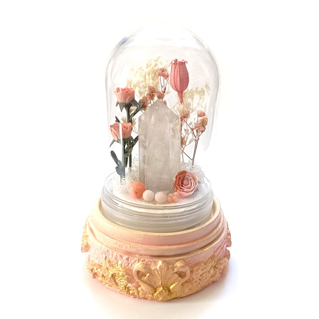 鉱物ランプ『ピンクとベージュ』中・水晶・サンゴ・リモコン切替点灯