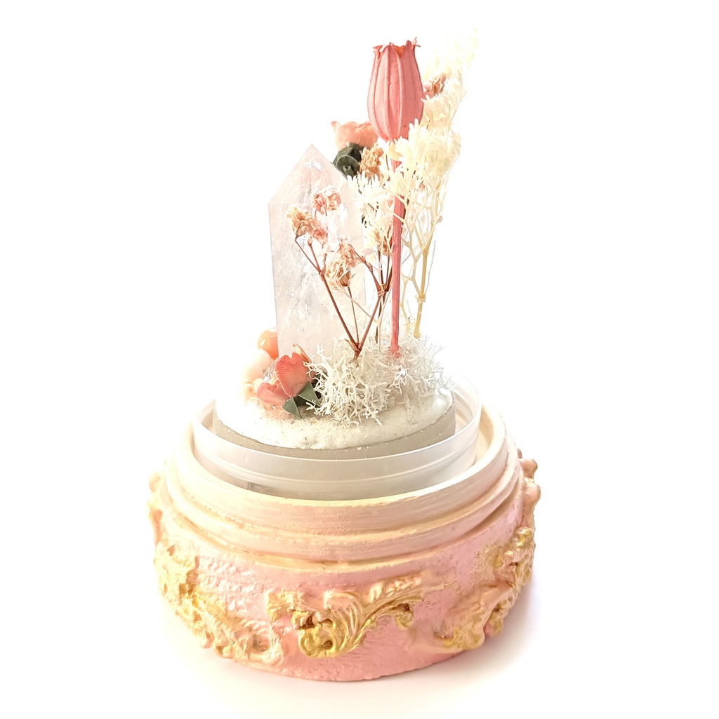 鉱物ランプ『ピンクとベージュ』中・水晶・サンゴ・リモコン切替点灯