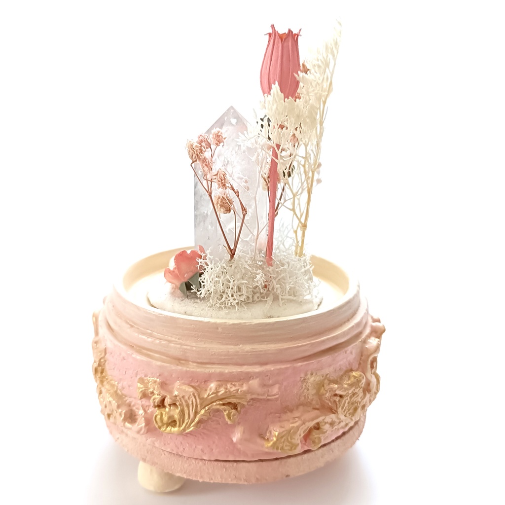 鉱物ランプ『ピンクとベージュ』中・水晶・サンゴ・リモコン切替点灯