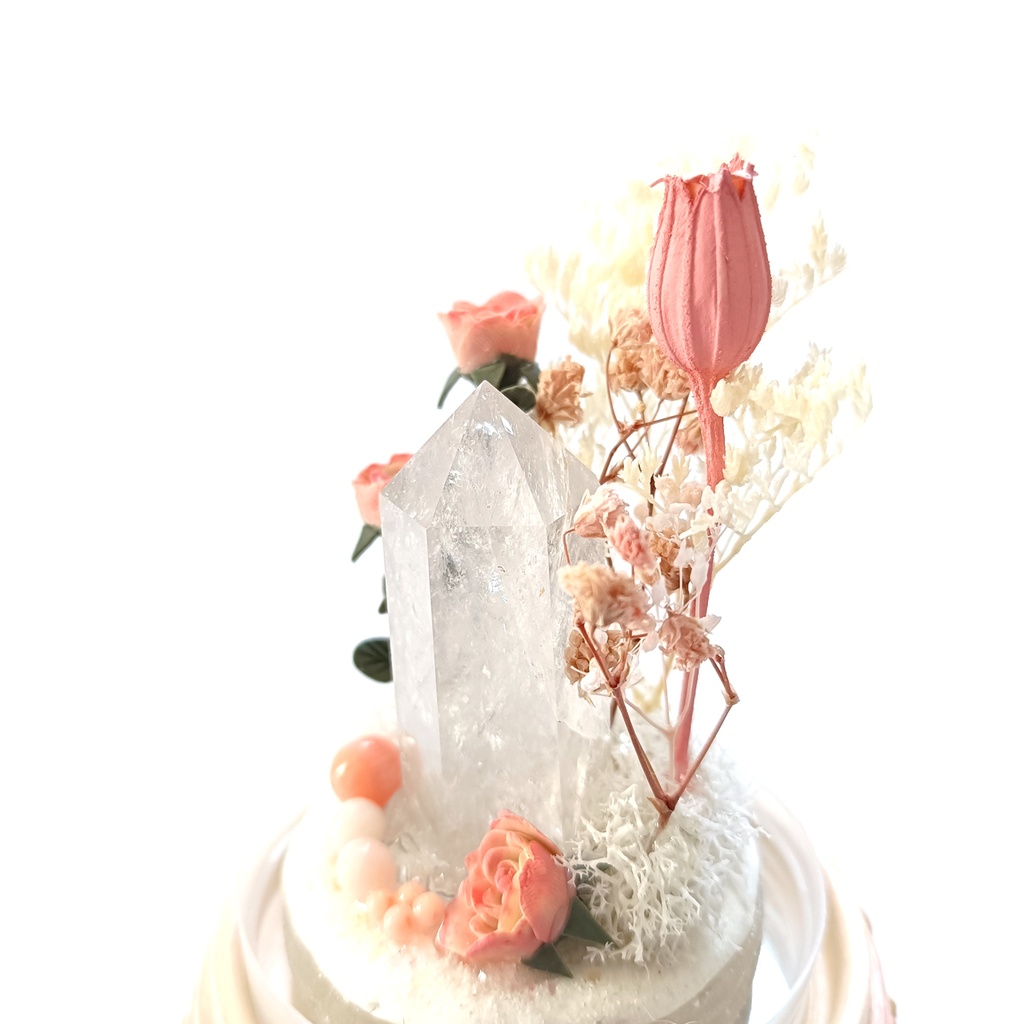 鉱物ランプ『ピンクとベージュ』中・水晶・サンゴ・リモコン切替点灯