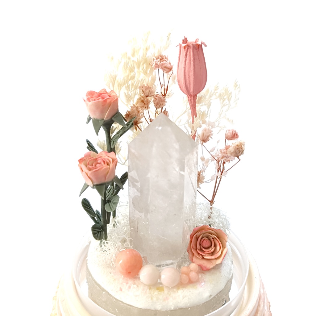 鉱物ランプ『ピンクとベージュ』中・水晶・サンゴ・リモコン切替点灯