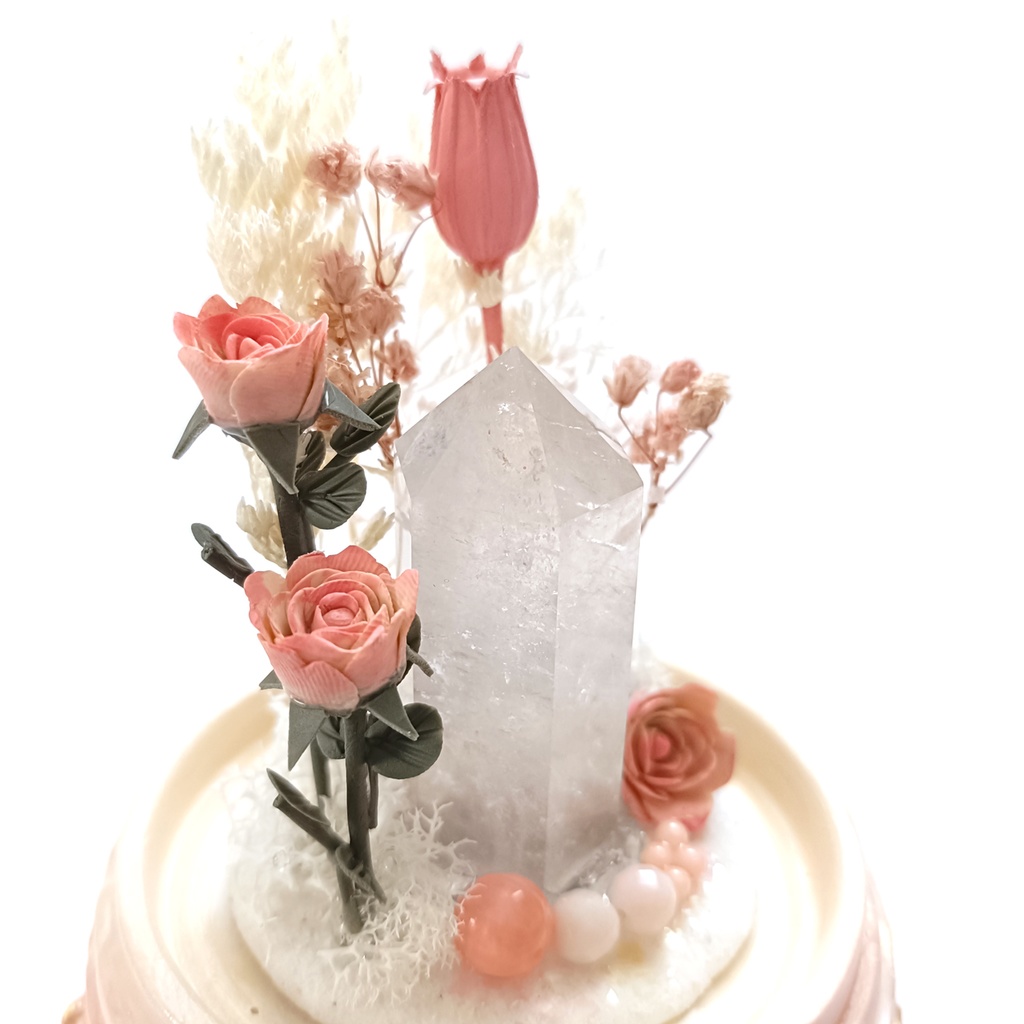 鉱物ランプ『ピンクとベージュ』中・水晶・サンゴ・リモコン切替点灯