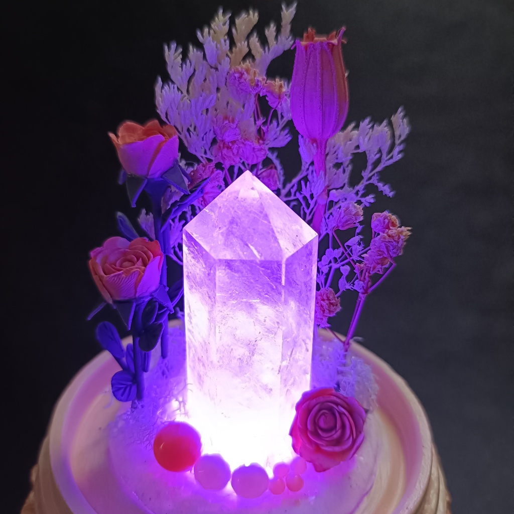 鉱物ランプ『ピンクとベージュ』中・水晶・サンゴ・リモコン切替点灯