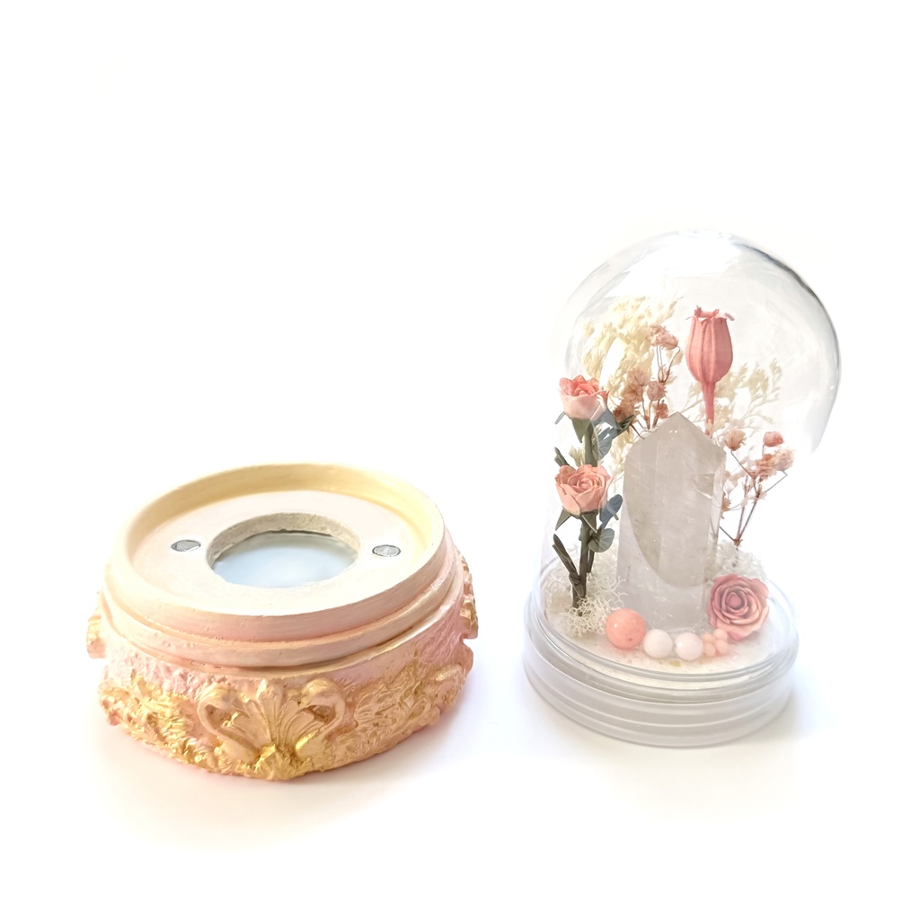 鉱物ランプ『ピンクとベージュ』中・水晶・サンゴ・リモコン切替点灯