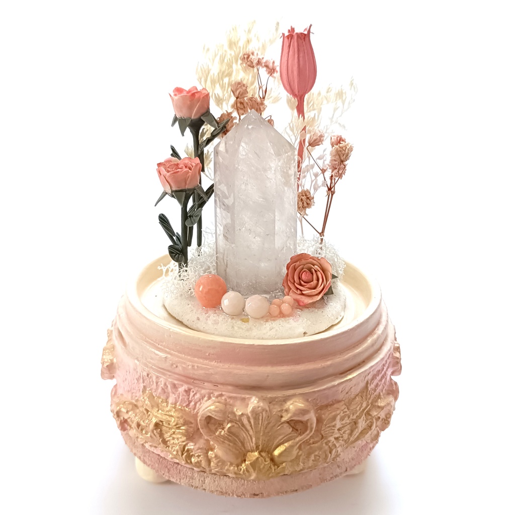 鉱物ランプ『ピンクとベージュ』中・水晶・サンゴ・リモコン切替点灯