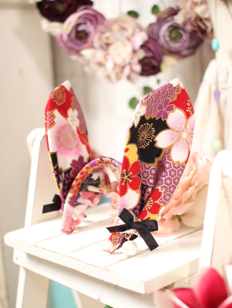 うさみみカチューシャ　黒/桜