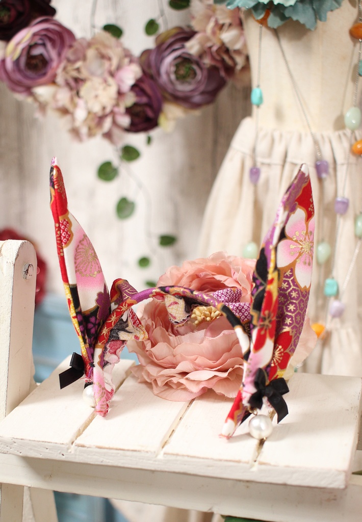 うさみみカチューシャ 黒/桜