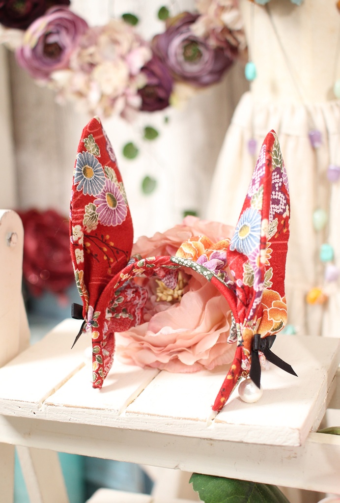 うさみみカチューシャ 赤/和柄