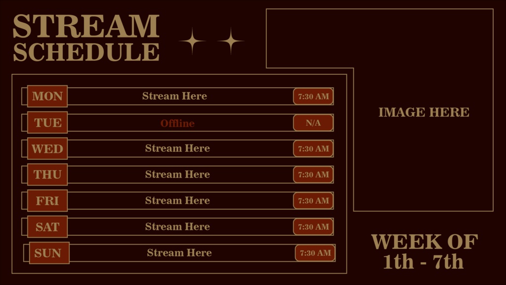 Stream Schedule Template dark,Elegan Theme | Weekly Schedule for Vtubers