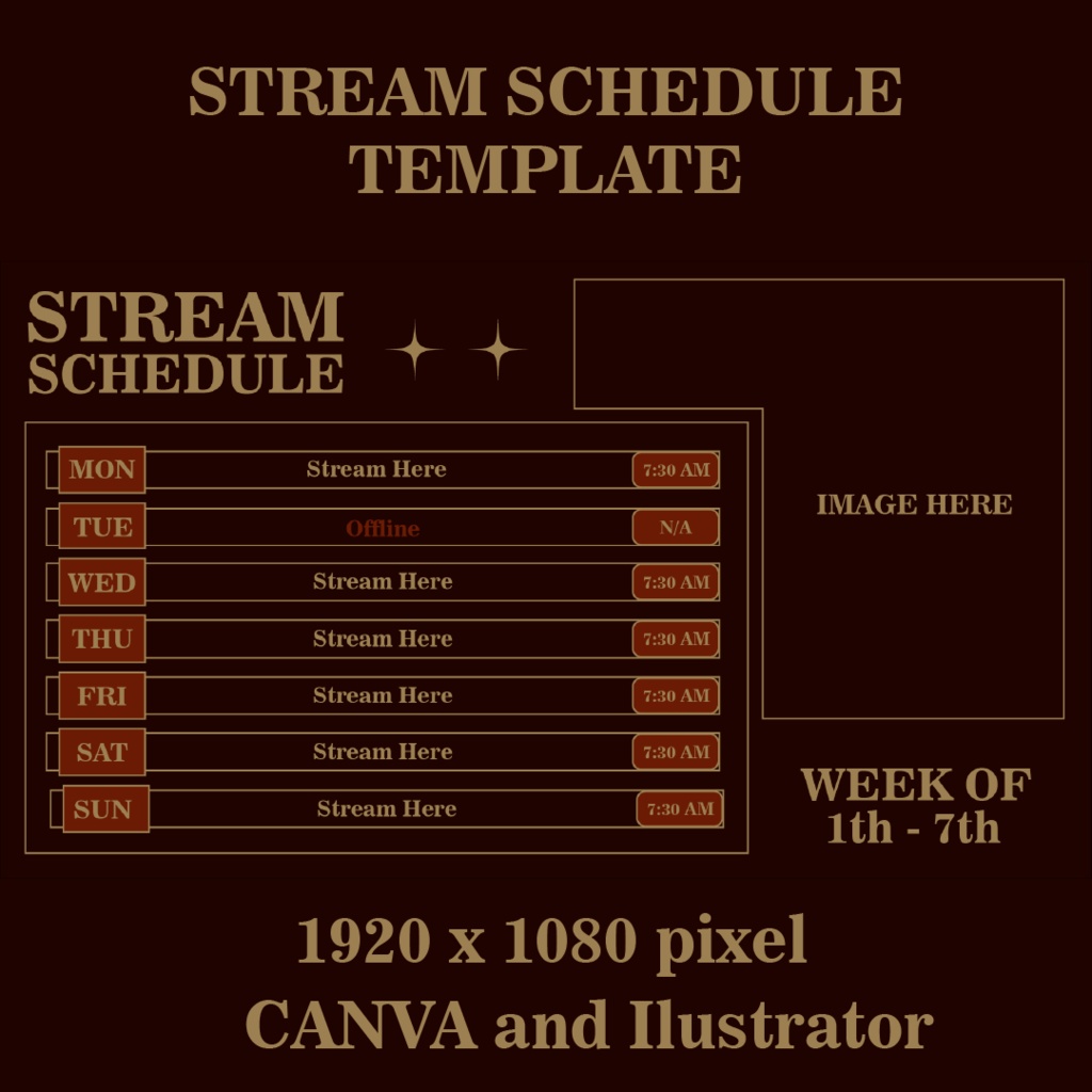 Stream Schedule Template dark,Elegan Theme | Weekly Schedule for Vtubers