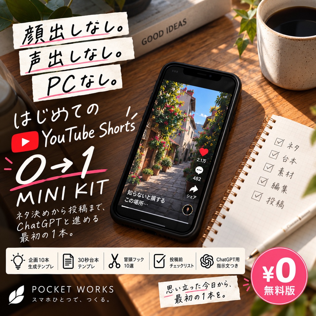 顔出しなし。声出しなし。PCなし。|はじめてのYouTube Shorts 0→1 MINI KIT【無料】