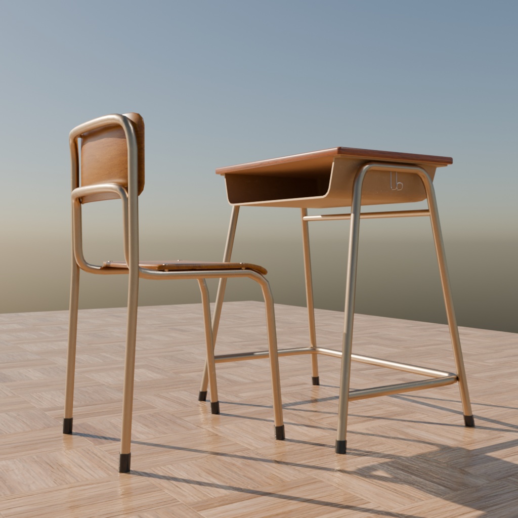 【3Dモデル】学校の机と椅子