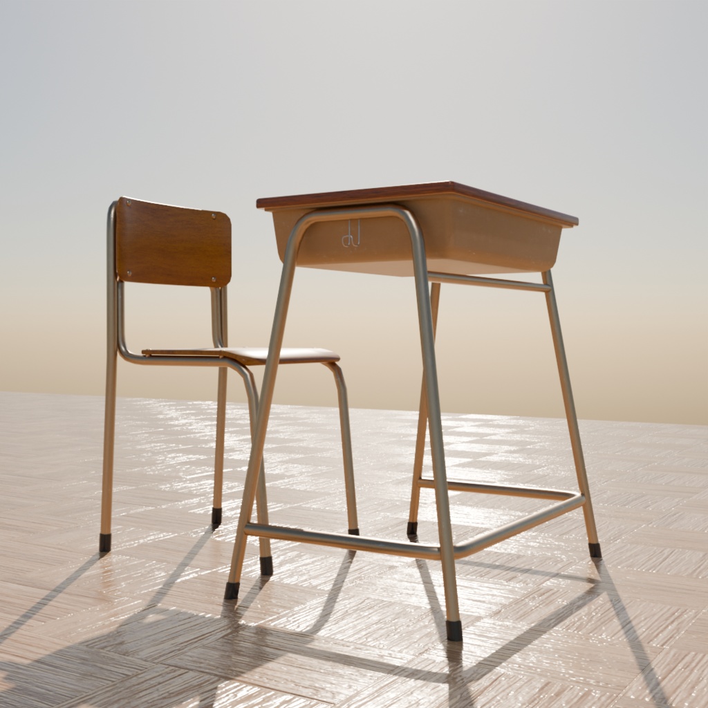【3Dモデル】学校の机と椅子