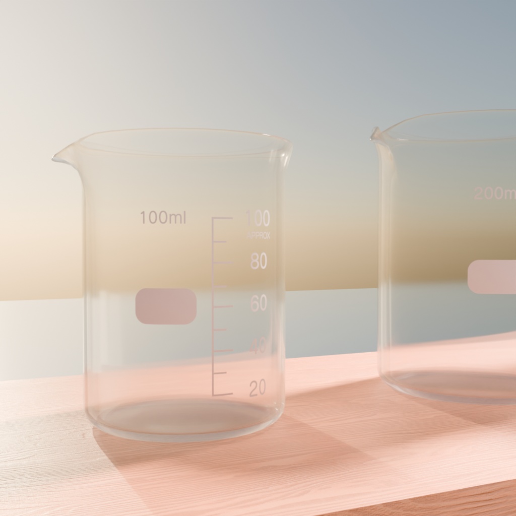 【3Dモデル】ビーカーセット【100ml、200ml、300ml、500ml】