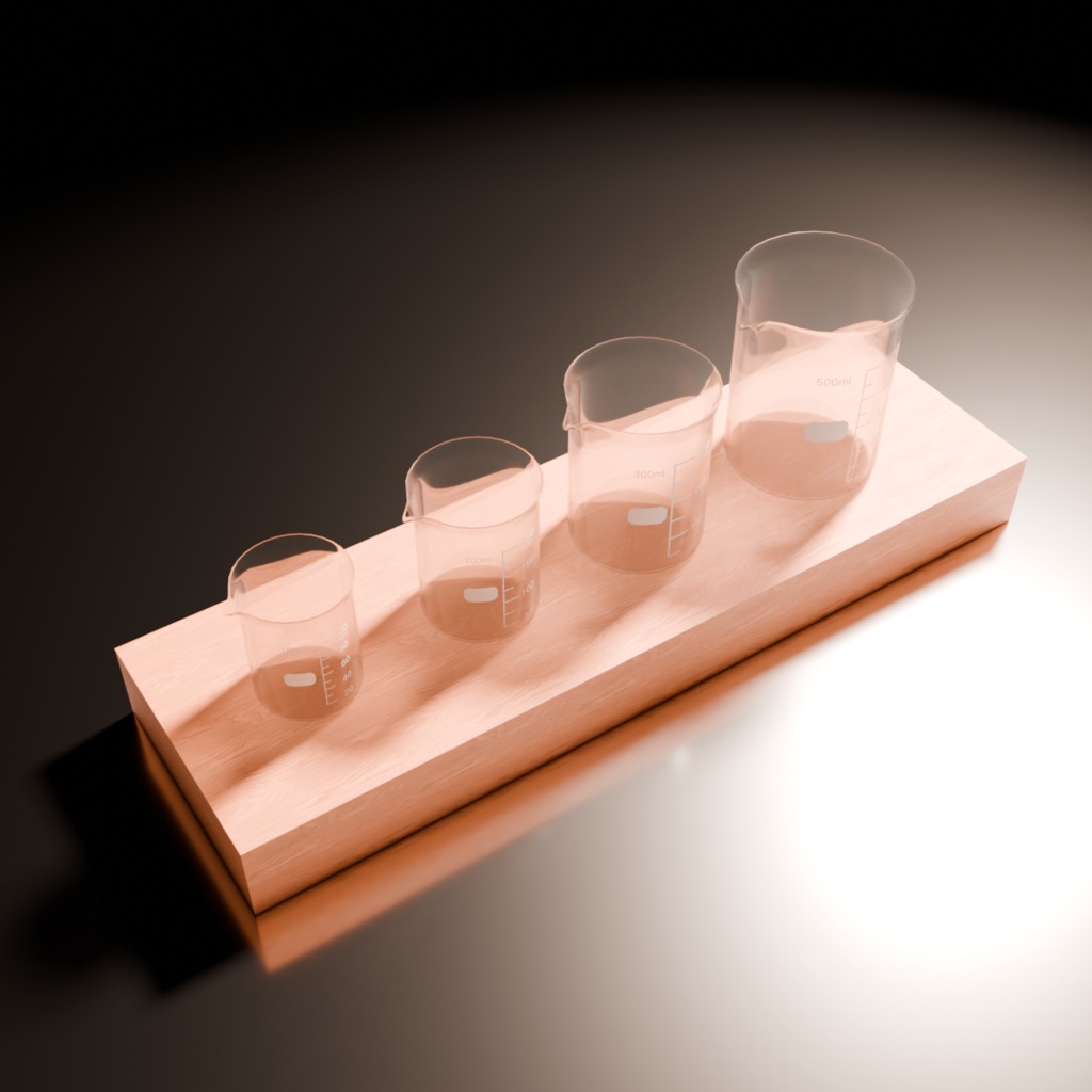 【3Dモデル】ビーカーセット【100ml、200ml、300ml、500ml】