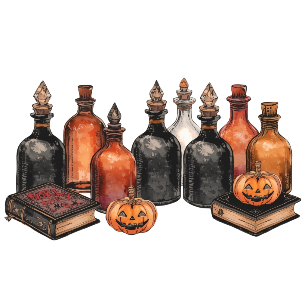 アンティークハロウィン 水彩クリップアートセット(PNG)