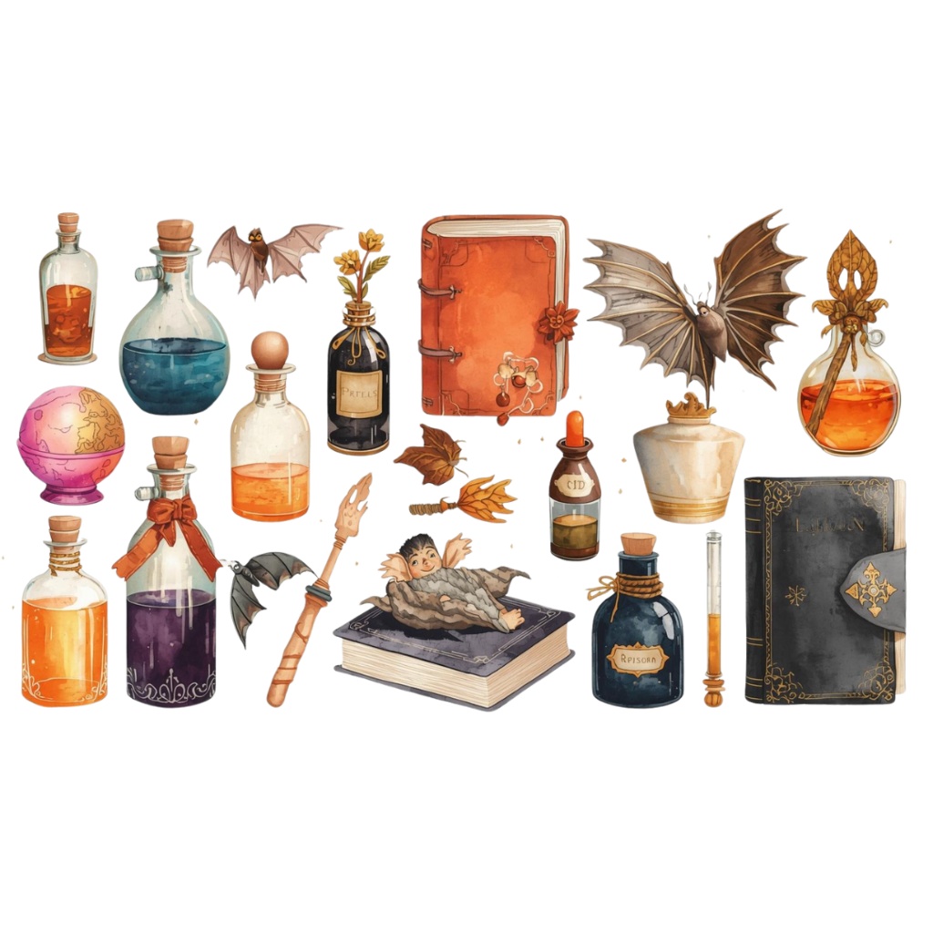 アンティークハロウィン 水彩クリップアートセット(PNG)