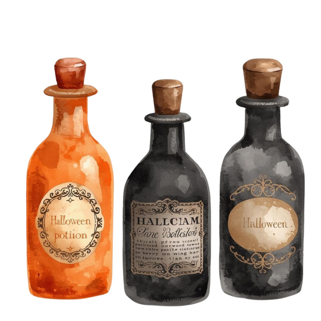 アンティークハロウィン 水彩クリップアートセット(PNG)