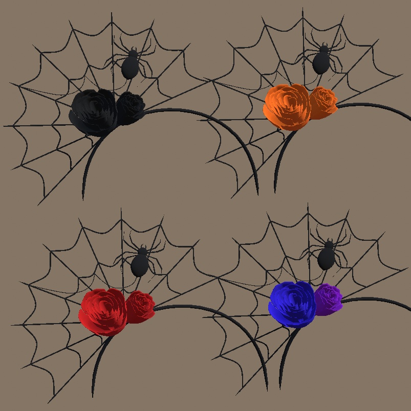 VRoid◆Halloween カチューシャ 蜘蛛の巣+薔薇◆3tene