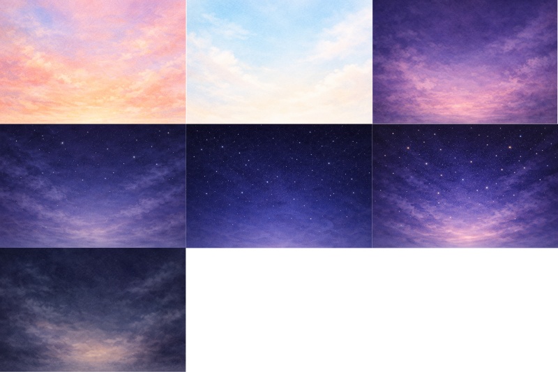 アニメ背景向け 水彩空テクスチャセット　– Sky & Atmosphere Watercolor Texture Pack –