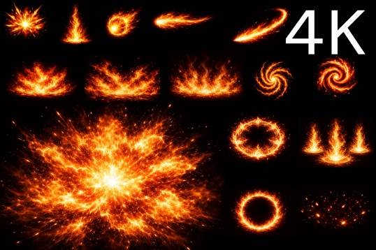 炎魔法エフェクト素材集15種 4K / Fire Magic Effects Pack 15 4K