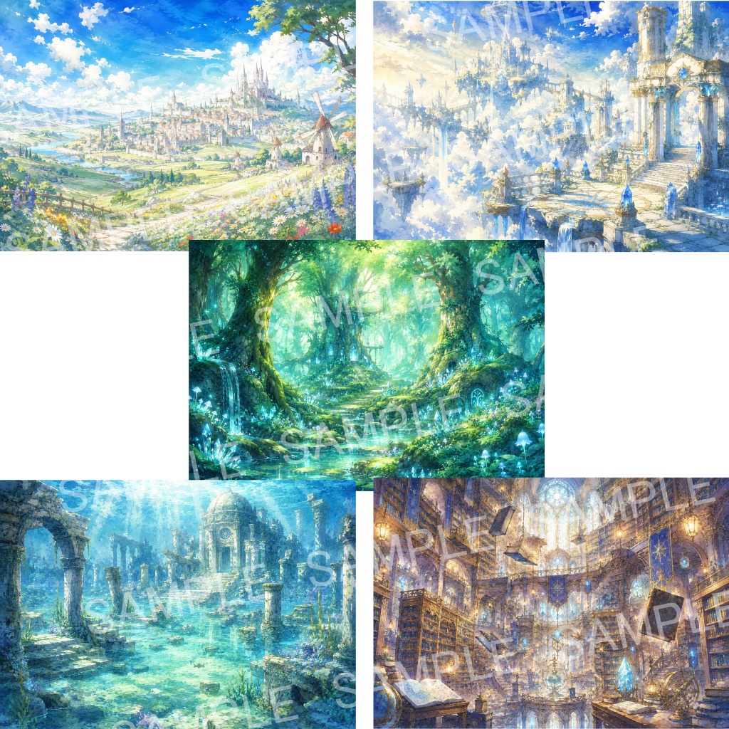 幻想異世界背景素材集 Vol.1 20枚セット - Fantasia Scenery Collection -
