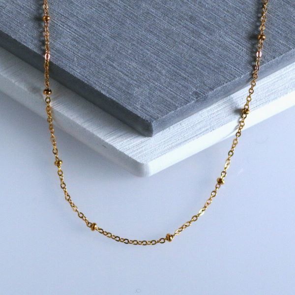 ★シンプルかわいい♡つけっぱなしOKドットチェーンネックレスゴールド金属アレルギー対応サージカルステンレスSUS316