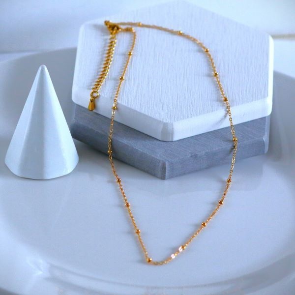 ★シンプルかわいい♡つけっぱなしOKドットチェーンネックレスゴールド金属アレルギー対応サージカルステンレスSUS316