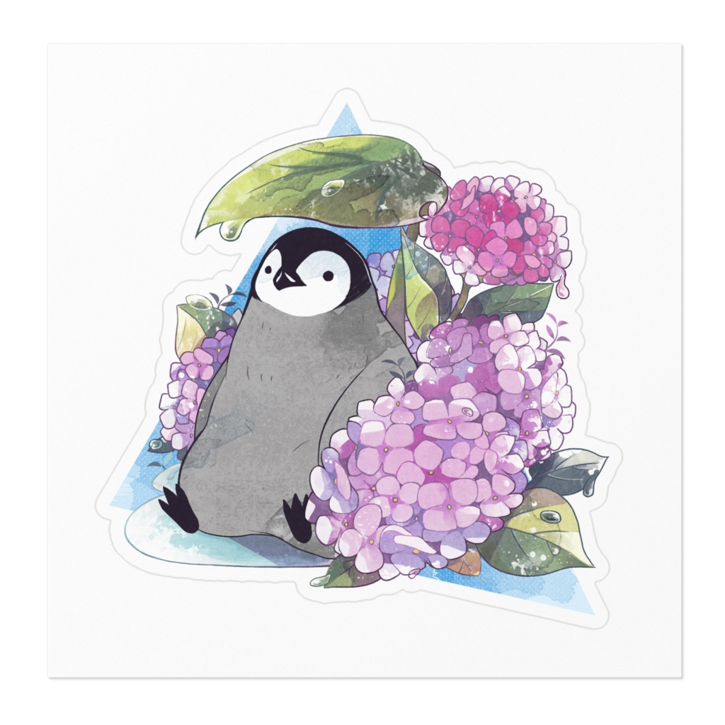ペンギンと紫陽花ステッカー