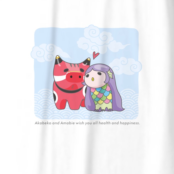 赤べこ&アマビエ プリントT