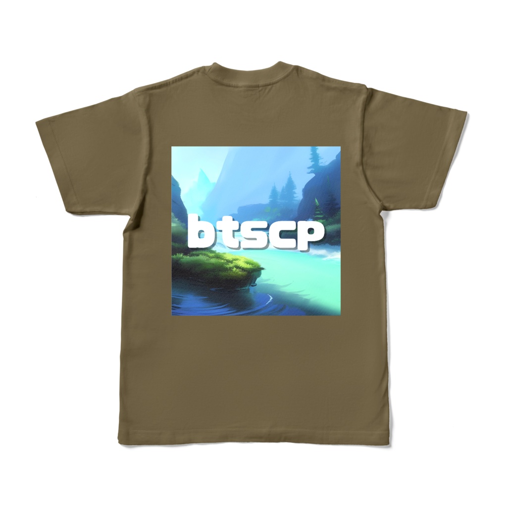 【祝 開店！！ 期間限定割引価格】btscp - Tシャツ 背面イラスト（オリーブ 濃色）