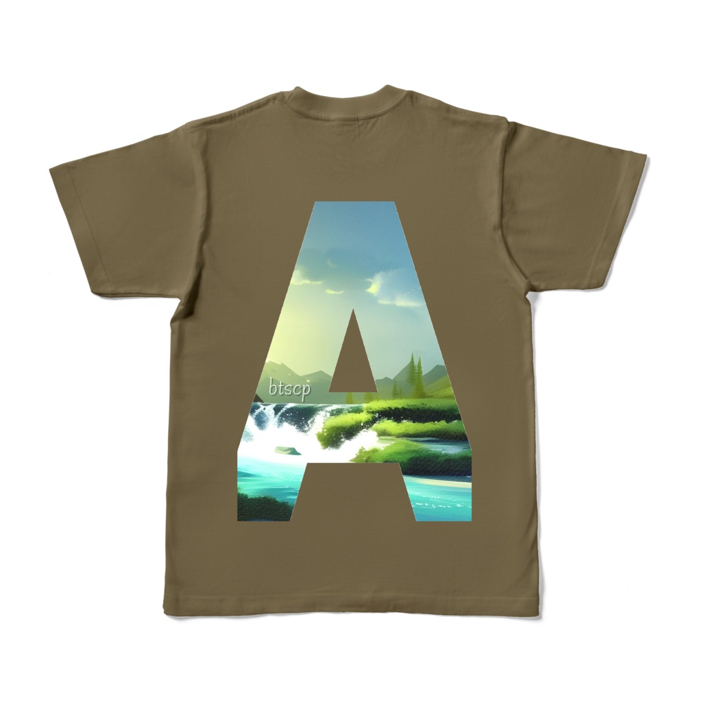 【祝 開店！！ 期間限定割引価格】A - Tシャツ 背面イラスト（オリーブ 濃色）