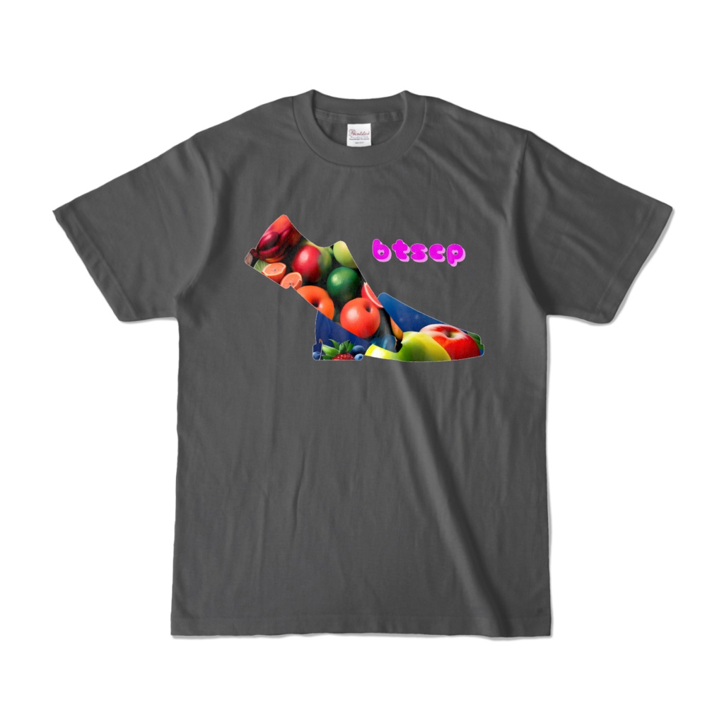 【祝 開店!! 期間限定割引価格】果物靴デザイン - Tシャツ 正面イラスト(チャコール 濃色)