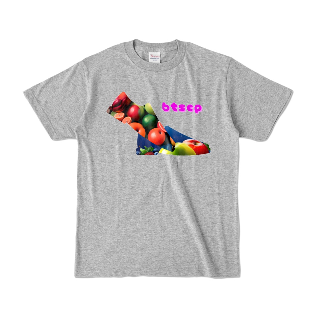 【祝 開店！！ 期間限定割引価格】果物靴デザイン - Tシャツ 正面イラスト（杢グレー 濃色）