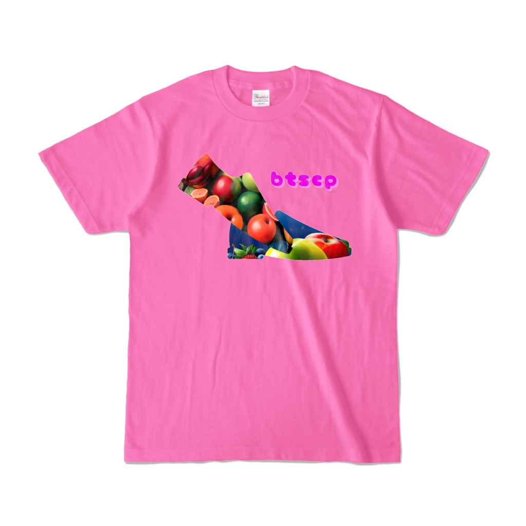 【祝 開店！！ 期間限定割引価格】果物靴デザイン - Tシャツ 正面イラスト（ピンク 濃色）