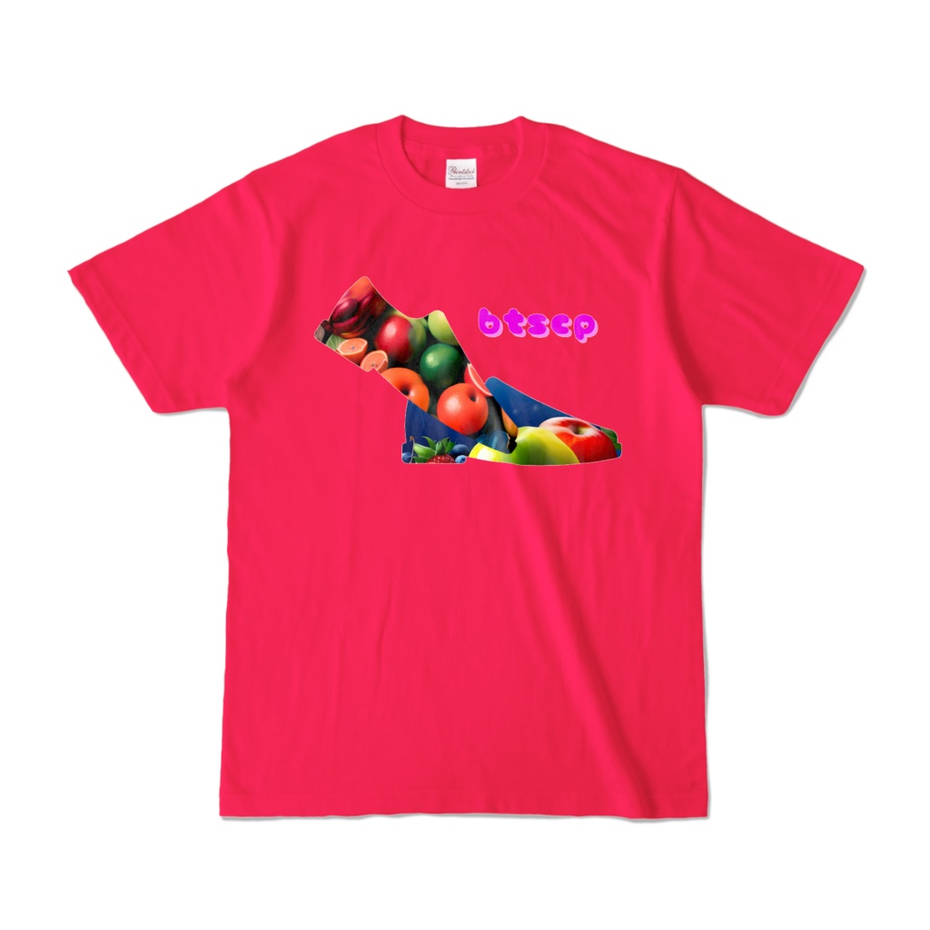 【祝 開店！！ 期間限定割引価格】果物靴デザイン - Tシャツ 正面イラスト（ホットピンク 濃色）