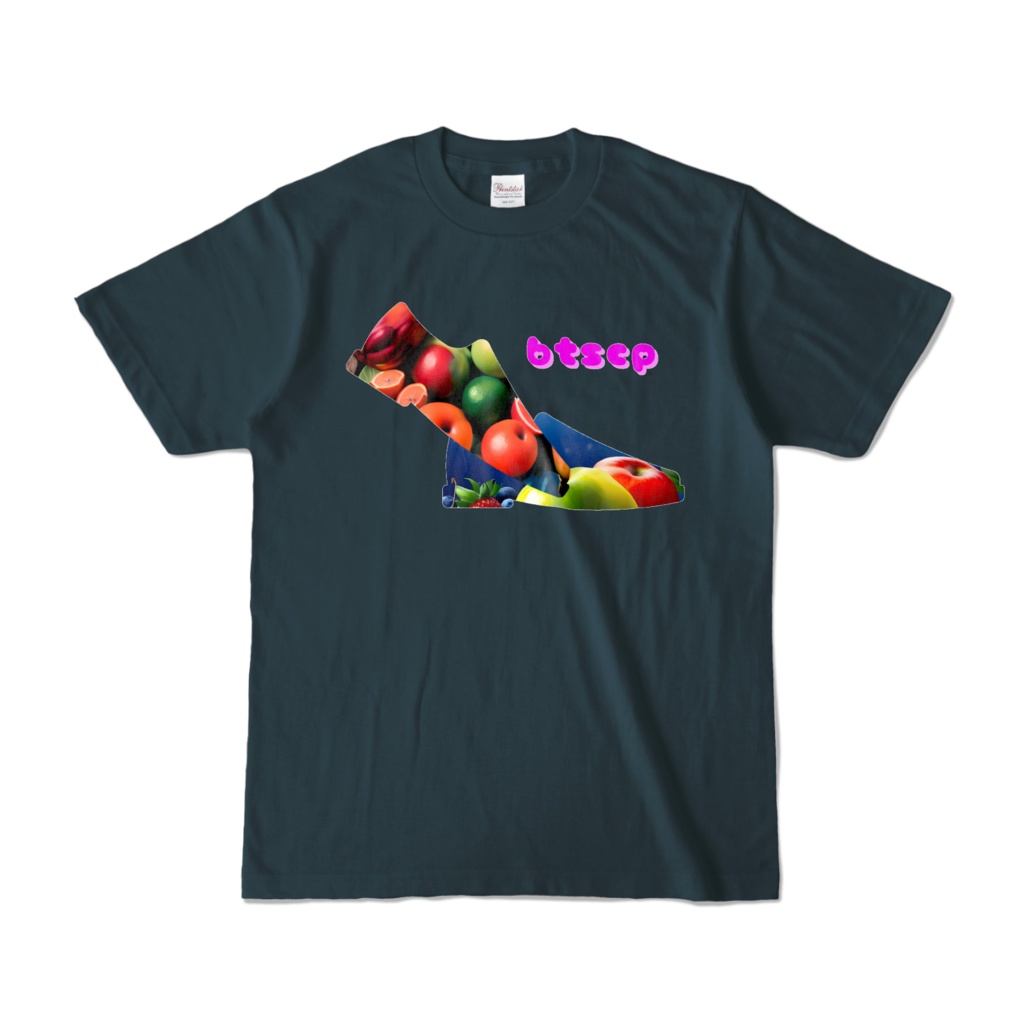 【祝 開店！！ 期間限定割引価格】果物靴デザイン - Tシャツ 正面イラスト（デニム 濃色）