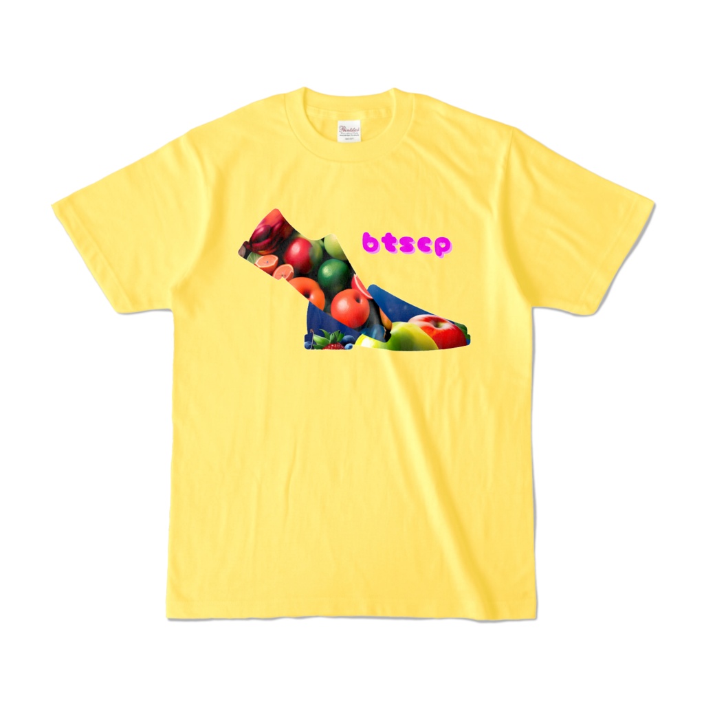 【祝 開店!! 期間限定割引価格】果物靴デザイン - Tシャツ 正面イラスト(イエロー 濃色)