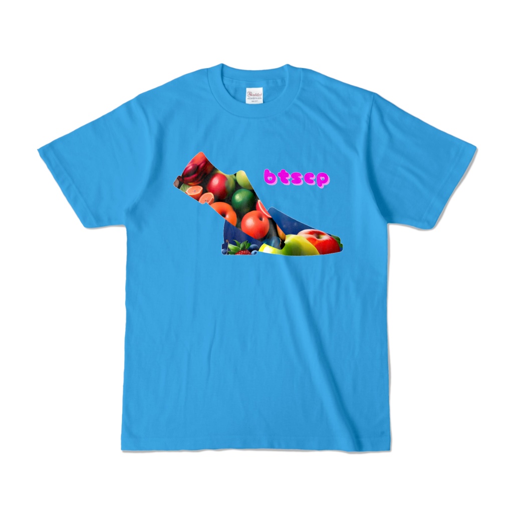 【祝 開店！！ 期間限定割引価格】果物靴デザイン - Tシャツ 正面イラスト（ターコイズ 濃色）