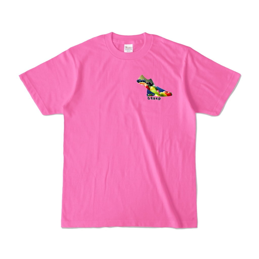 【祝 開店！！ 期間限定割引価格】果物靴ワンポイントデザイン - Tシャツ 正面イラスト（ピンク 濃色）