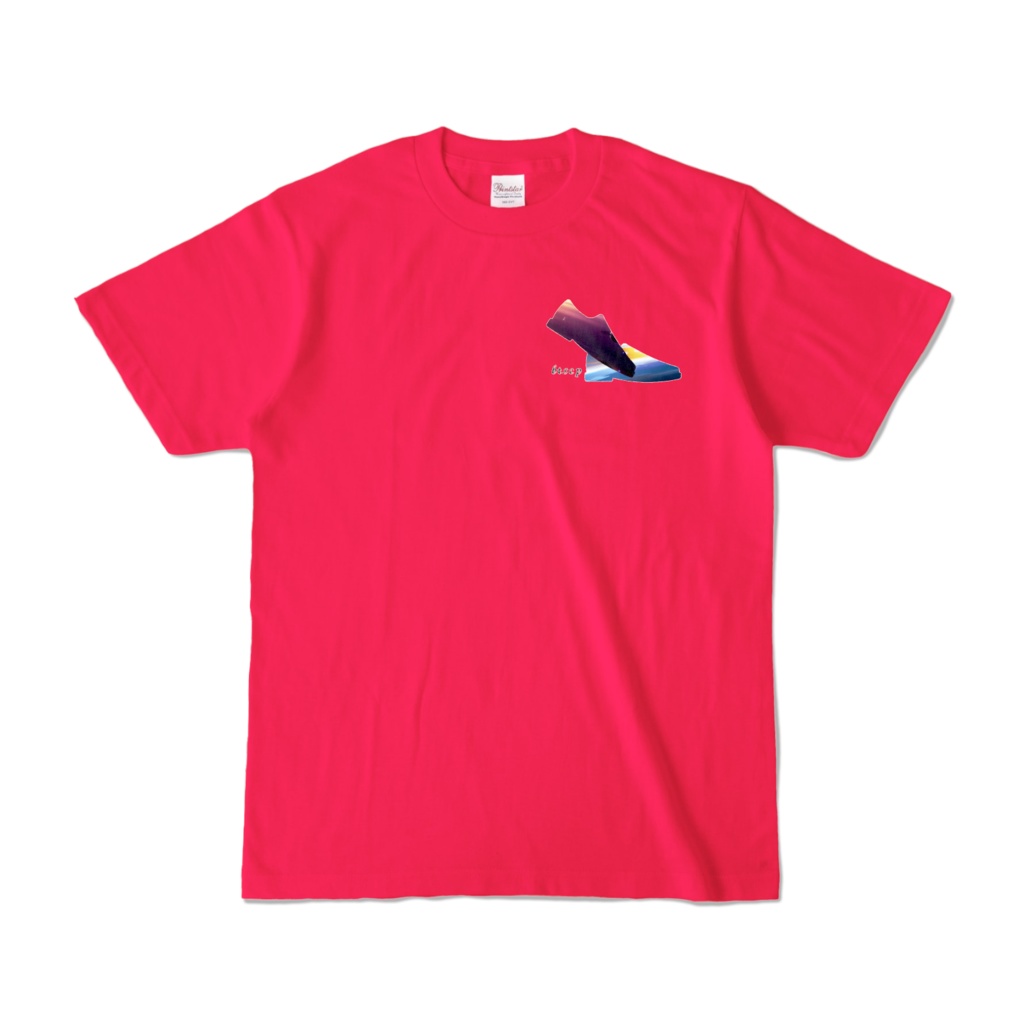 【祝 開店！！ 期間限定割引価格】宇宙靴ワンポイントデザイン - Tシャツ 正面イラスト（ホットピンク 濃色）｜[Celebration Opening! Limited Time Discount Price] Space Shoes One Point Design - T-shirt Front Illustration (Hot Pink Dark Color)