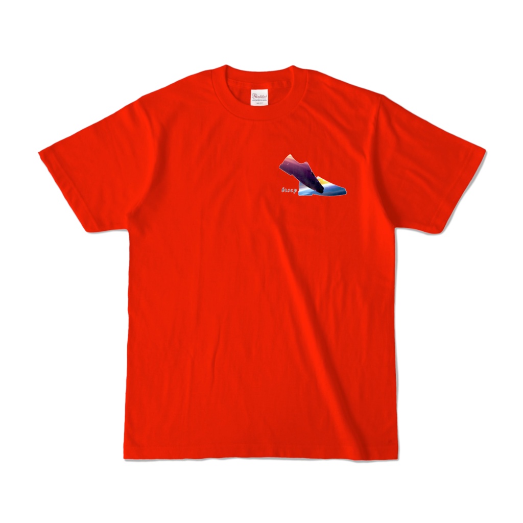 【祝 開店！！ 期間限定割引価格】宇宙靴ワンポイントデザイン - Tシャツ 正面イラスト（レッド 濃色）｜[Celebration Opening! Limited Time Discount Price] Space Shoes One Point Design - T-shirt Front Illustration (Red, Dark Color)