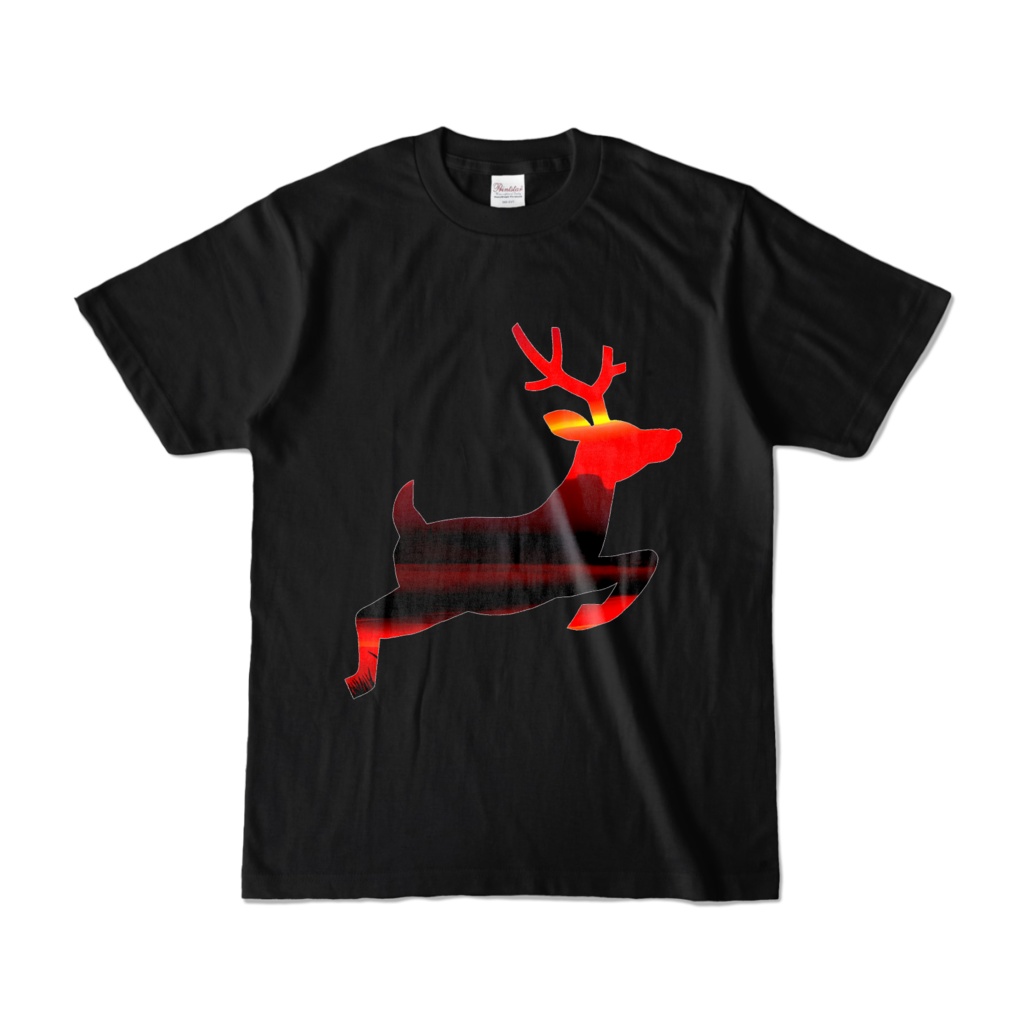【祝 開店！！ 期間限定割引価格】トナカイ夕日デザイン - Tシャツ 正面イラスト（ブラック 濃色）｜[Celebration opening! Limited time discount price] Reindeer Sunset design - T-shirt front illustration (black, dark color)